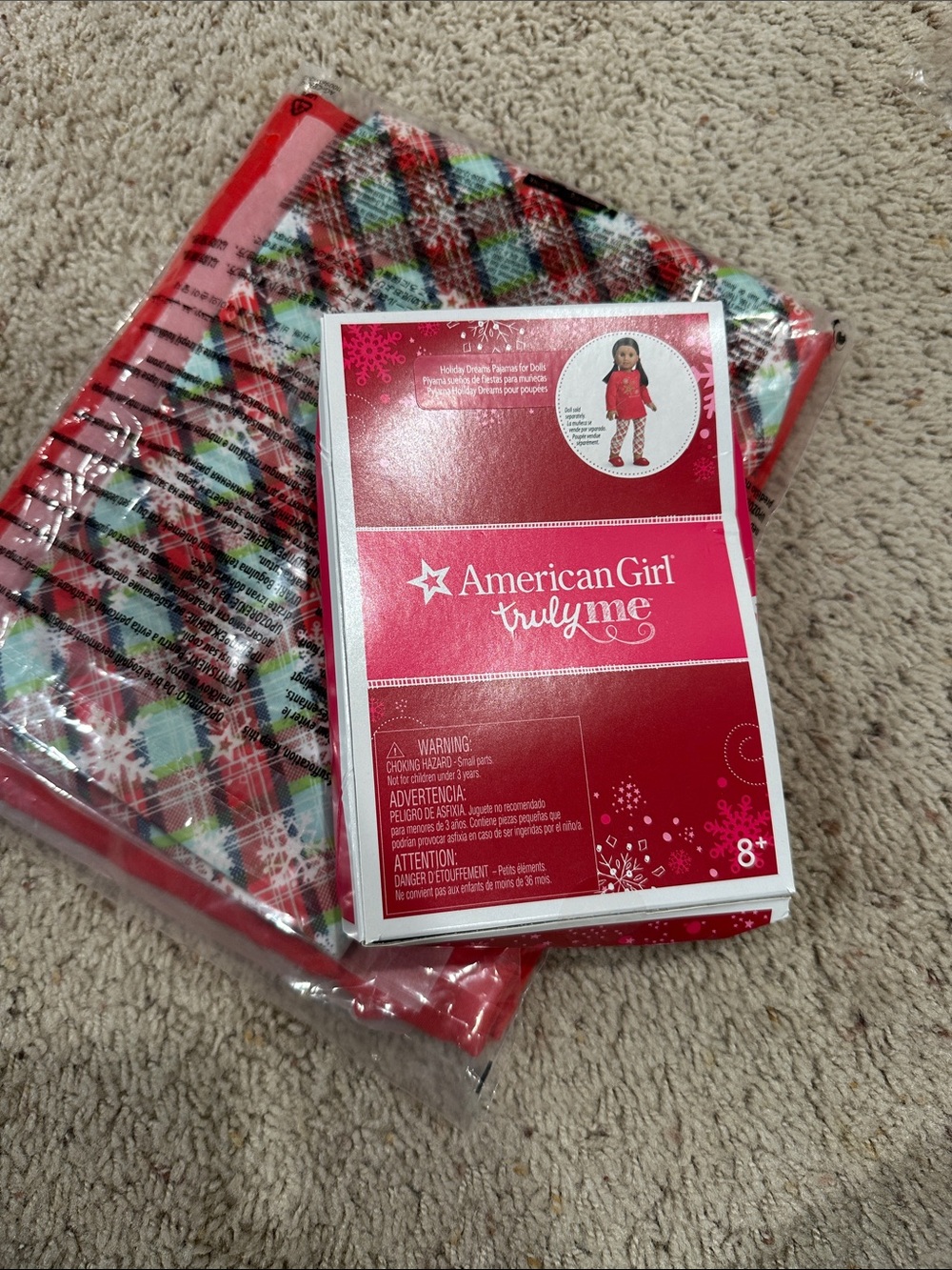 American Girl Red Plaid Doll Pajama Set for doll and pj set for girl size 8 NIB
